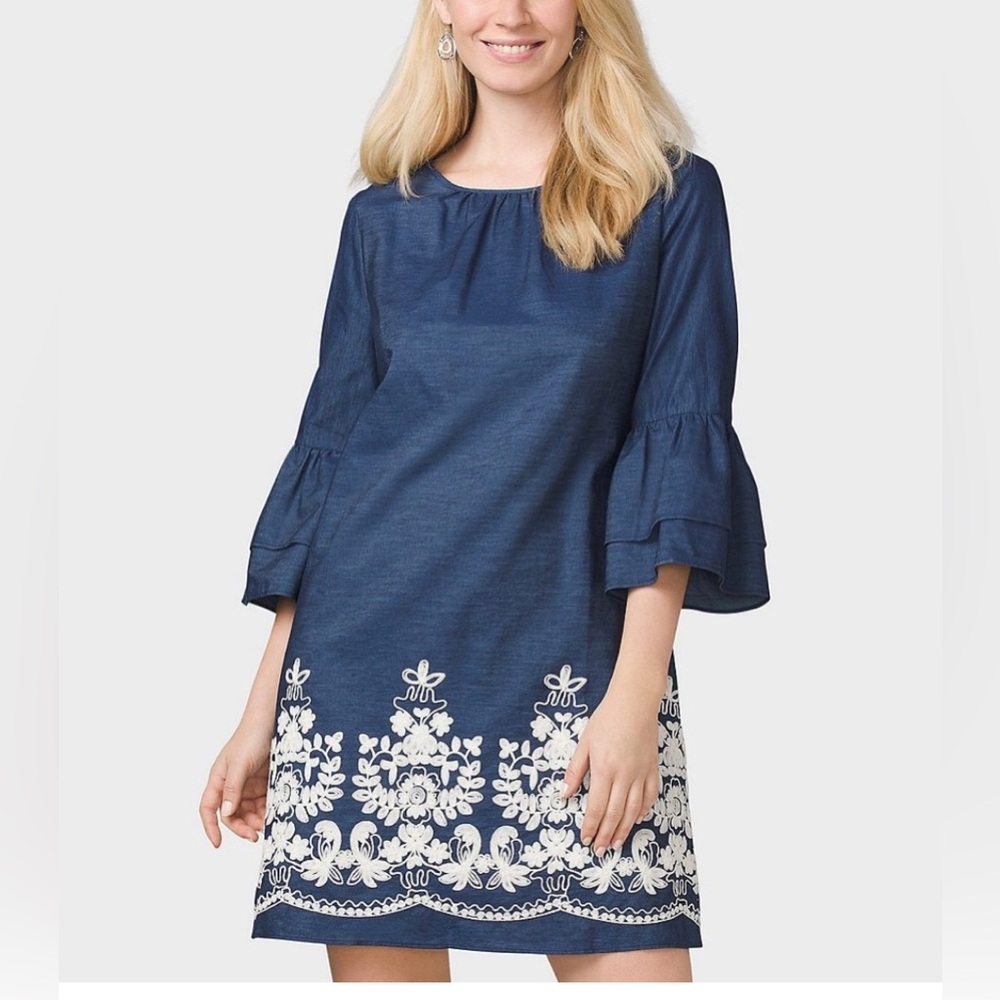 Westport Blue with White Floral Embroidered Accents Dress Size 4